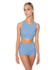 Solid Lycra High Neck Spaghetti Strap Crop