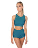 Solid Lycra High Neck Spaghetti Strap Crop