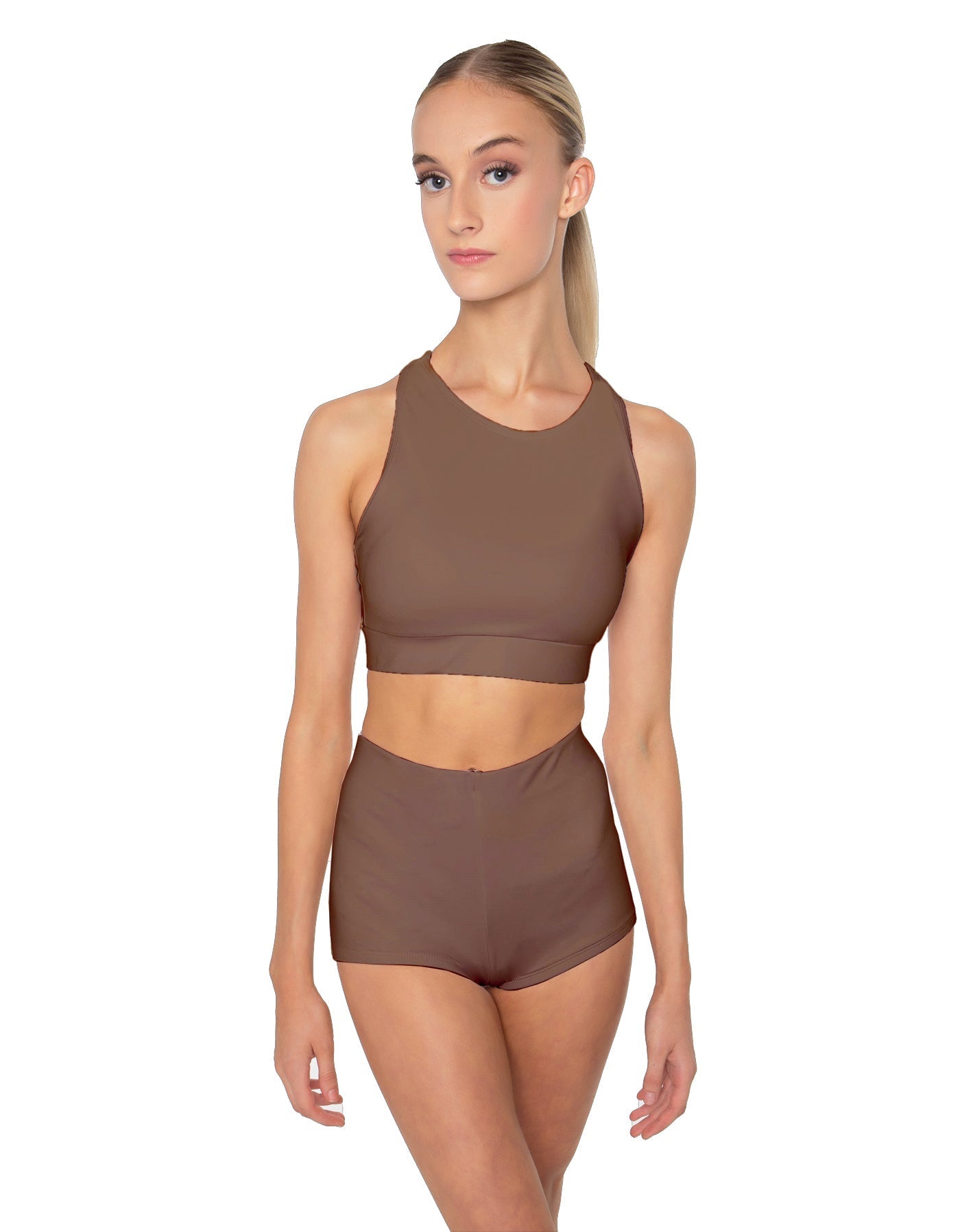 Solid Lycra High Neck Spaghetti Strap Crop
