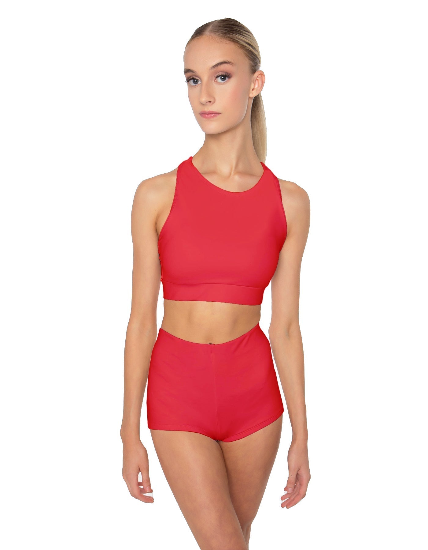 Solid Lycra High Neck Spaghetti Strap Crop