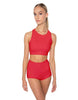 Solid Lycra High Neck Spaghetti Strap Crop