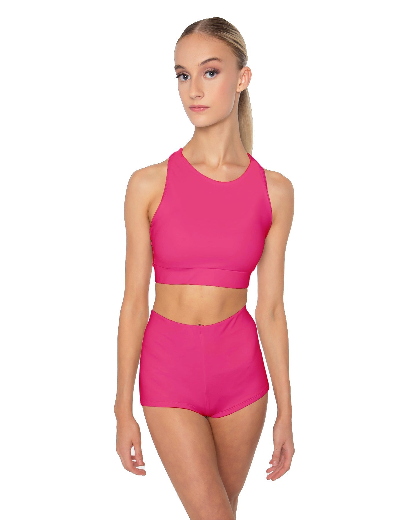 Solid Lycra High Neck Spaghetti Strap Crop