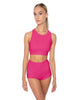 Solid Lycra High Neck Spaghetti Strap Crop