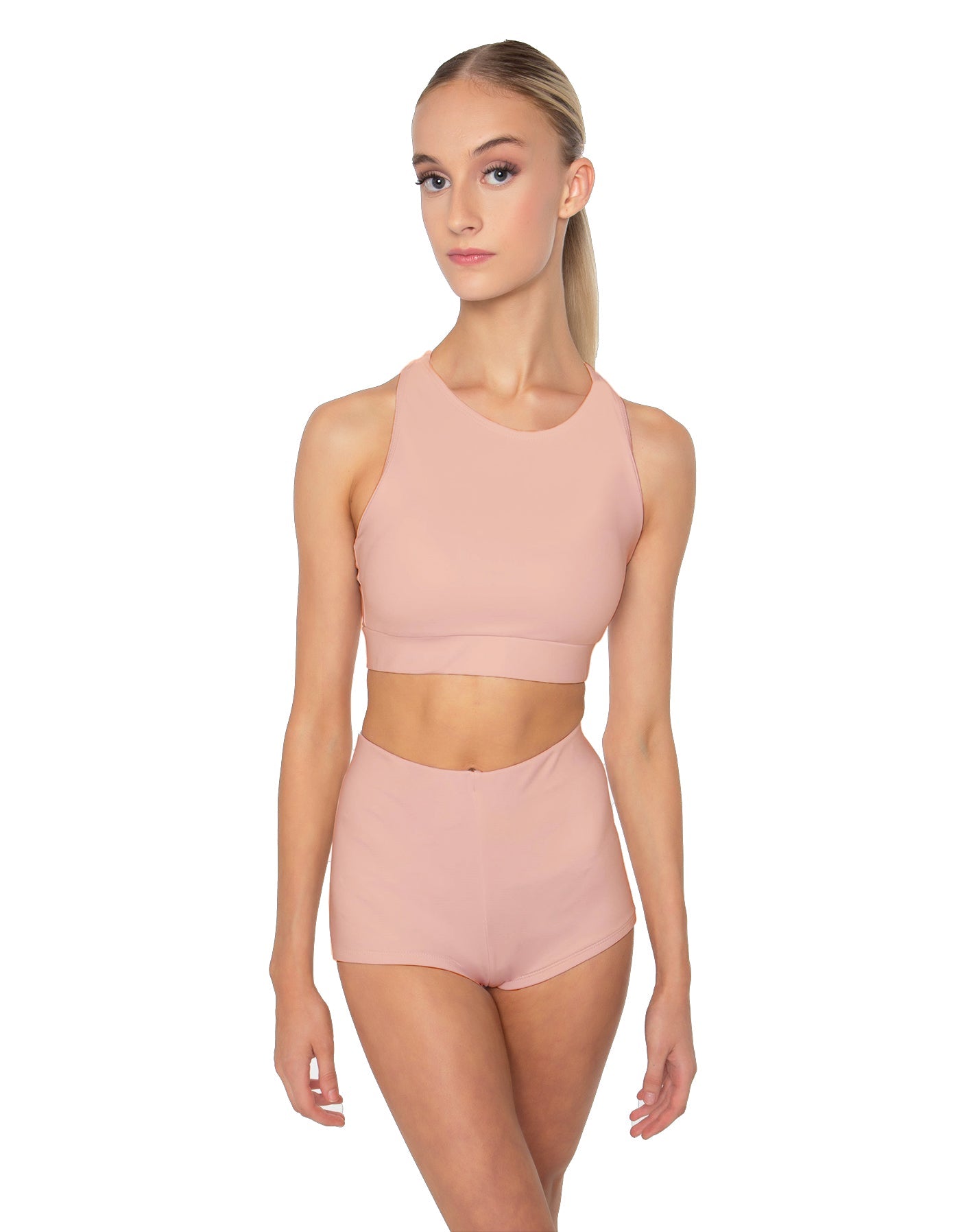 Solid Lycra High Neck Spaghetti Strap Crop
