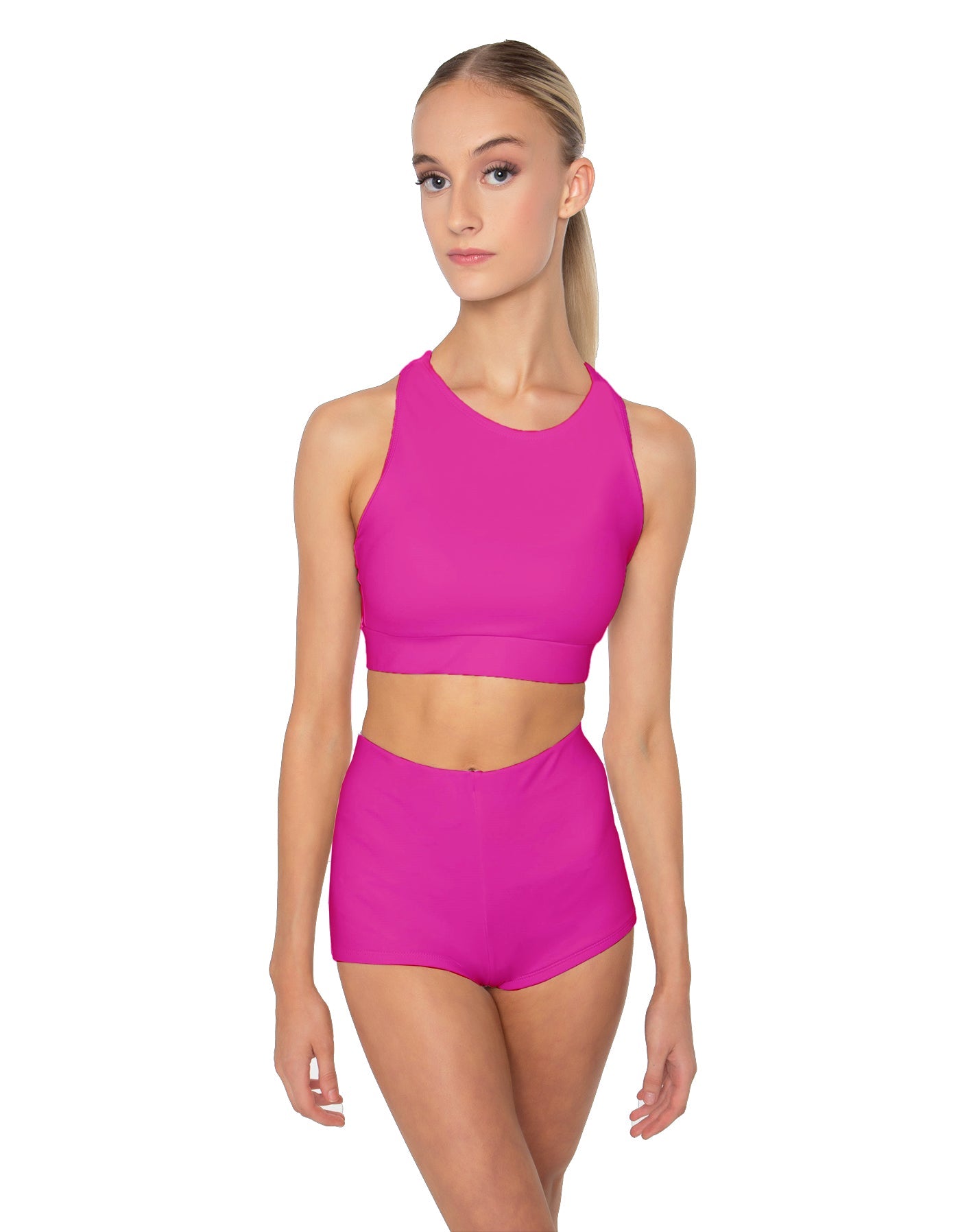 Solid Lycra High Neck Spaghetti Strap Crop