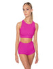 Solid Lycra High Neck Spaghetti Strap Crop