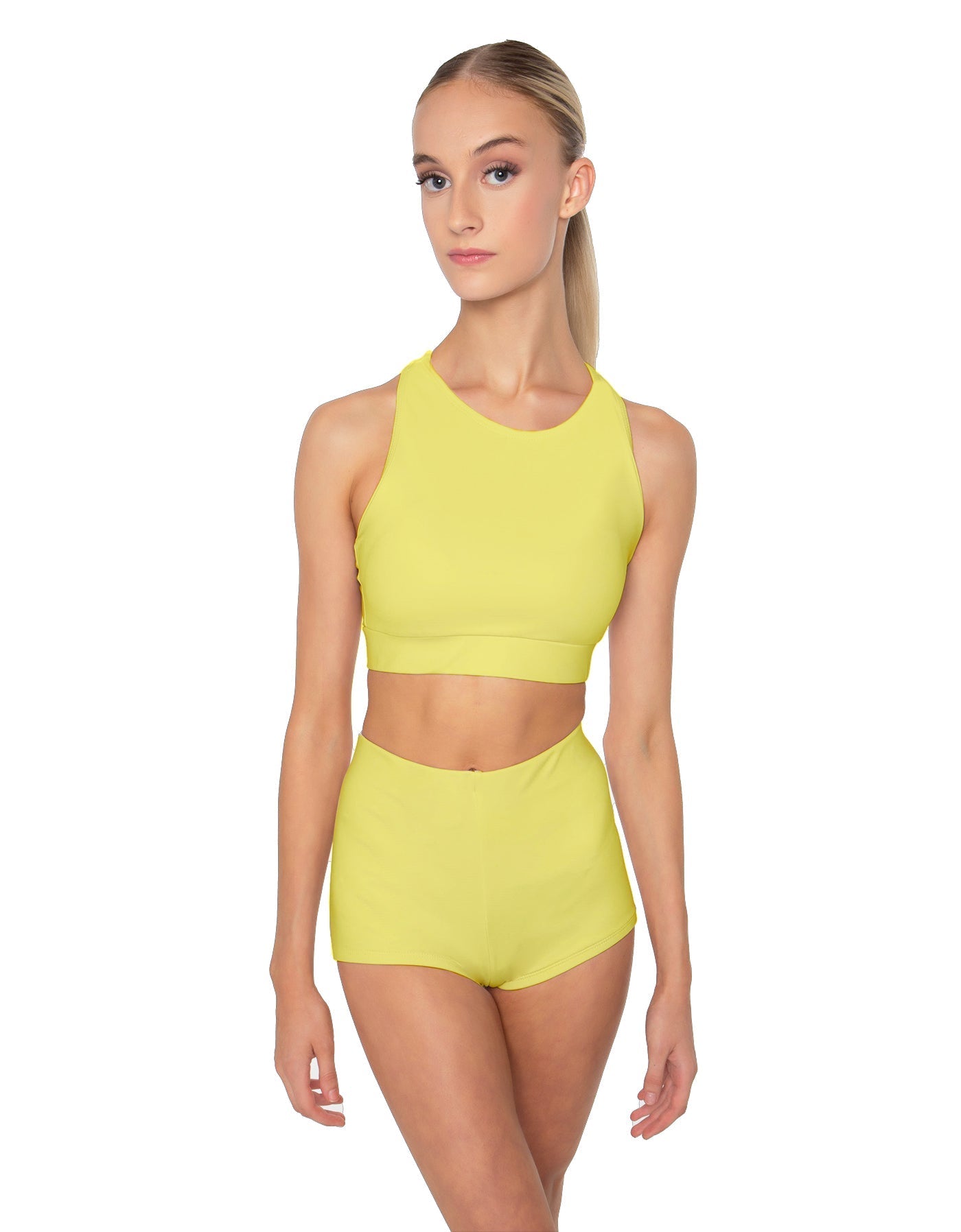 Solid Lycra High Neck Spaghetti Strap Crop
