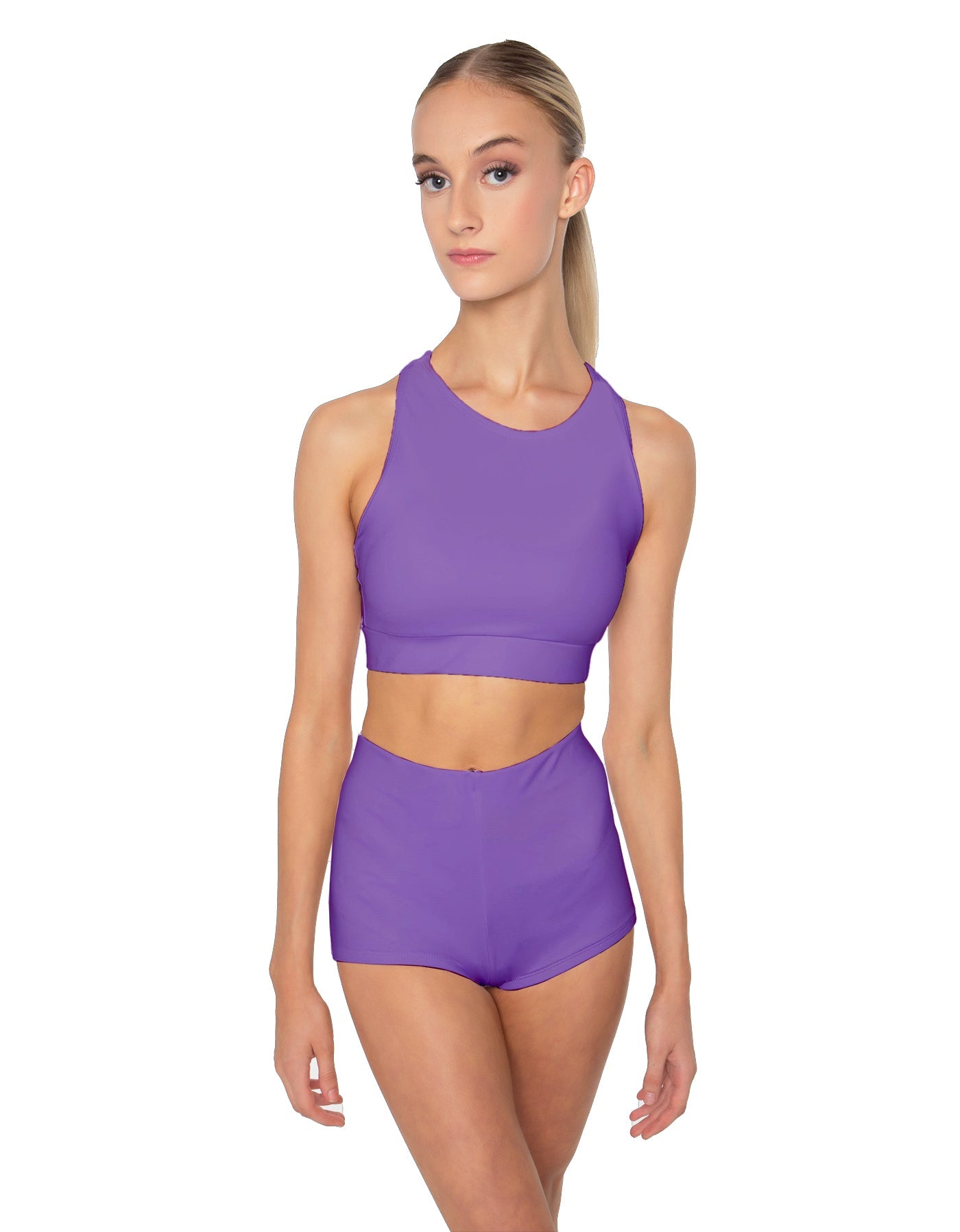 Solid Lycra High Neck Spaghetti Strap Crop