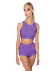 Solid Lycra High Neck Spaghetti Strap Crop