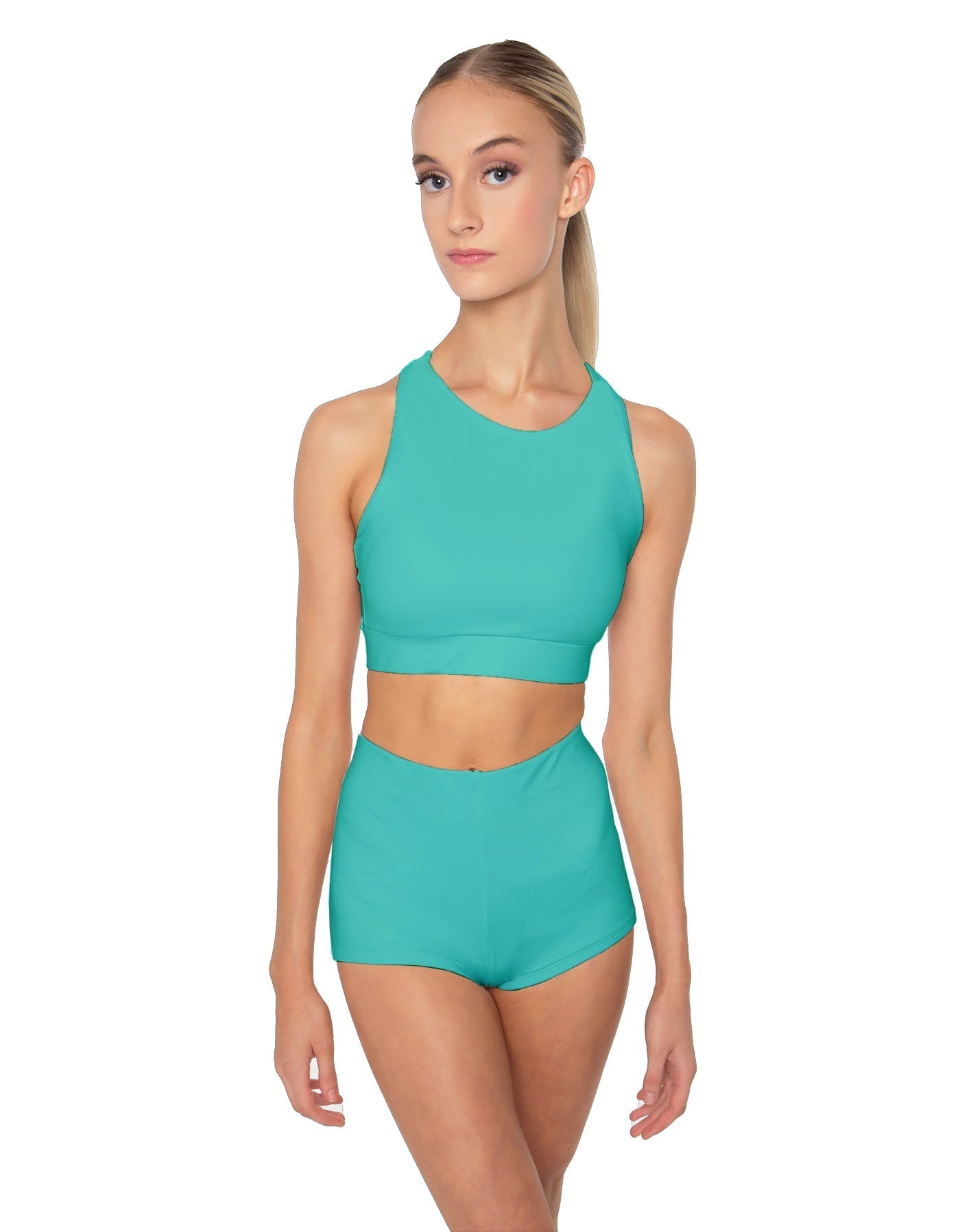 Solid Lycra High Neck Spaghetti Strap Crop