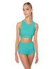 Solid Lycra High Neck Spaghetti Strap Crop