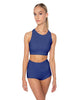 Solid Lycra High Neck Spaghetti Strap Crop