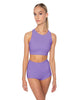 Solid Lycra High Neck Spaghetti Strap Crop