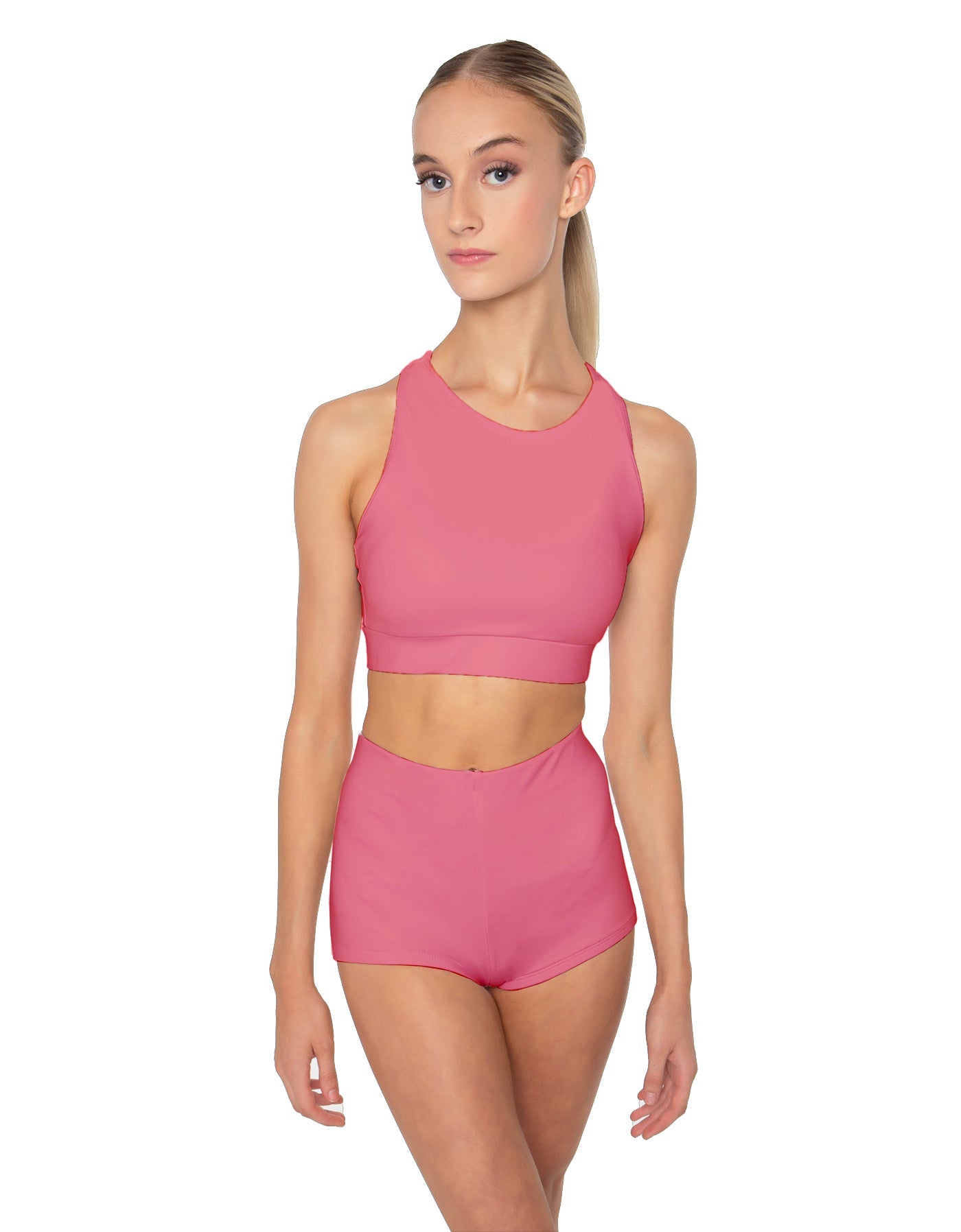 Solid Lycra High Neck Spaghetti Strap Crop