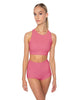 Solid Lycra High Neck Spaghetti Strap Crop