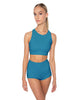 Solid Lycra High Neck Spaghetti Strap Crop