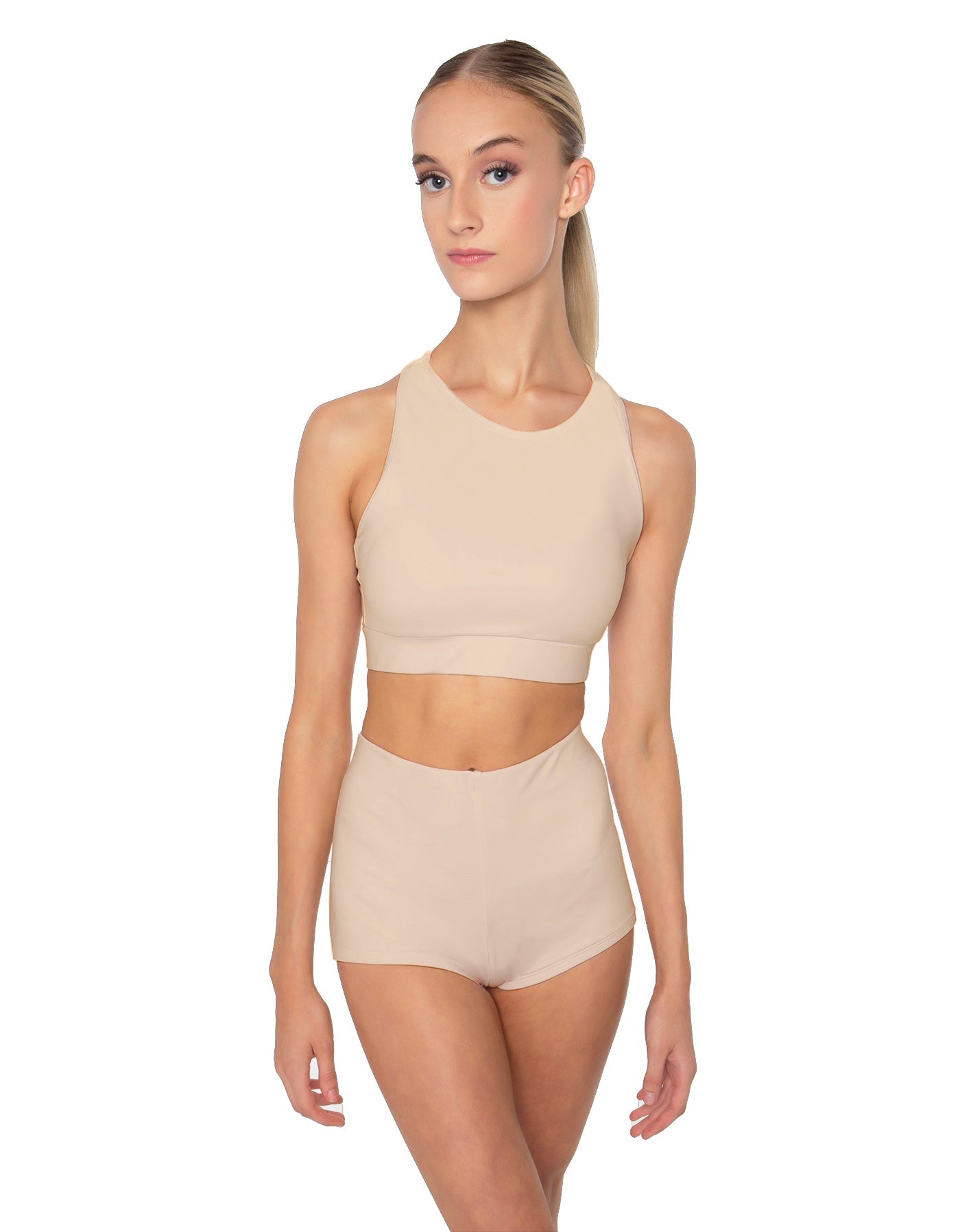 Solid Lycra High Neck Spaghetti Strap Crop