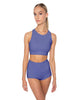 Solid Lycra High Neck Spaghetti Strap Crop