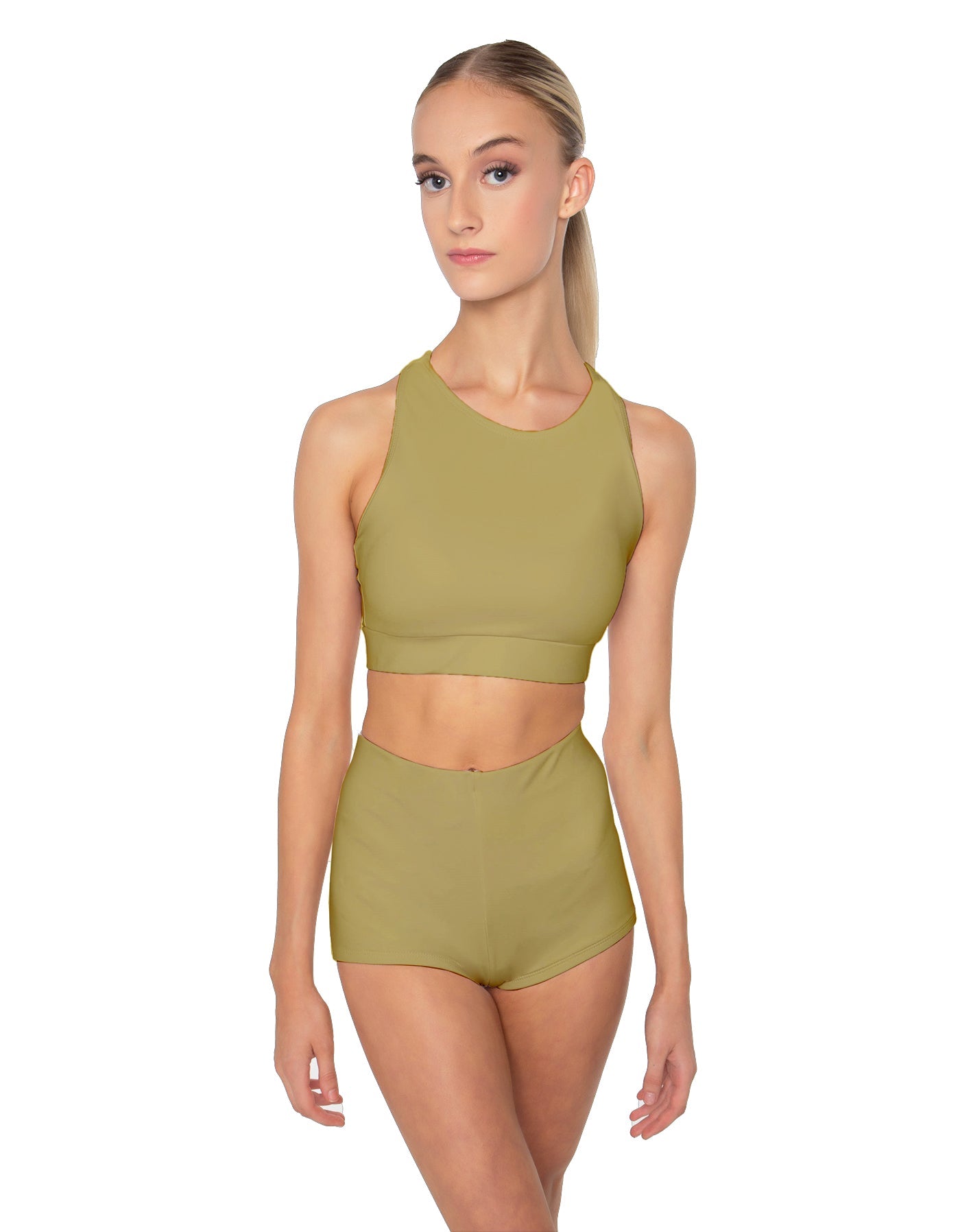 Solid Lycra High Neck Spaghetti Strap Crop