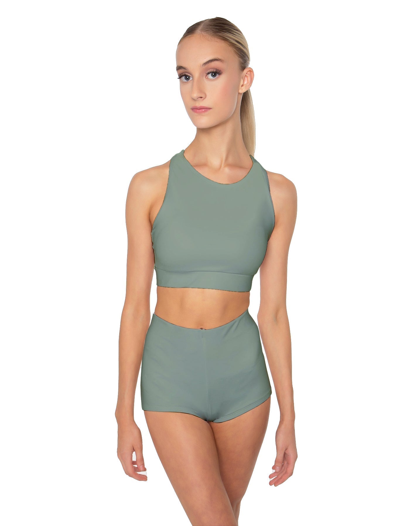 Solid Lycra High Neck Spaghetti Strap Crop