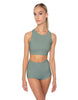 Solid Lycra High Neck Spaghetti Strap Crop
