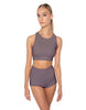 Solid Lycra High Neck Spaghetti Strap Crop