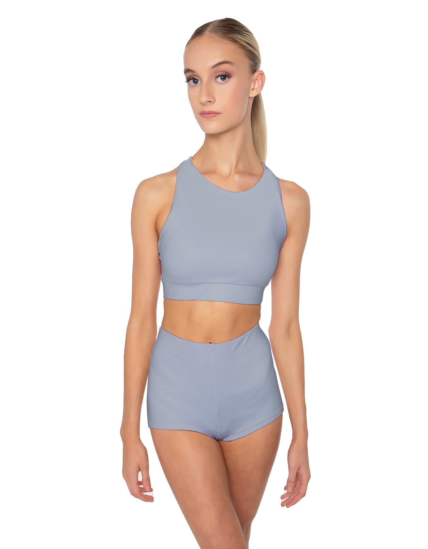 Solid Lycra High Neck Spaghetti Strap Crop