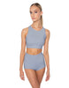 Solid Lycra High Neck Spaghetti Strap Crop
