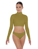 Solid Lycra TNeck LS Crop Top Triangle Back