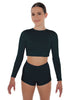 Solid Lycra LS Crop Top Keyhole Back