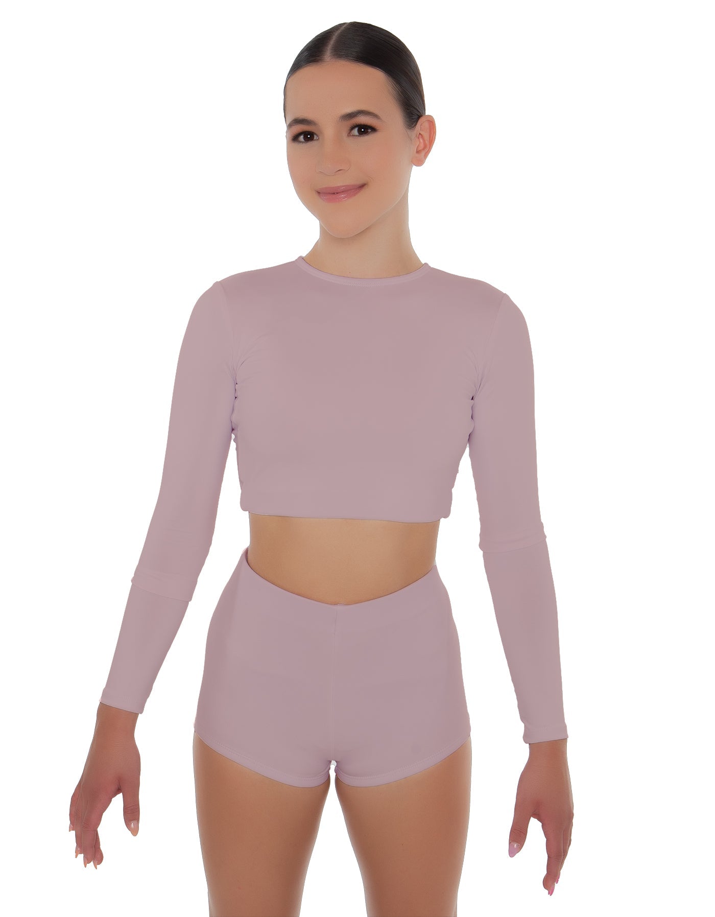 Solid Lycra LS Crop Top Keyhole Back