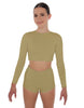 Solid Lycra LS Crop Top Keyhole Back