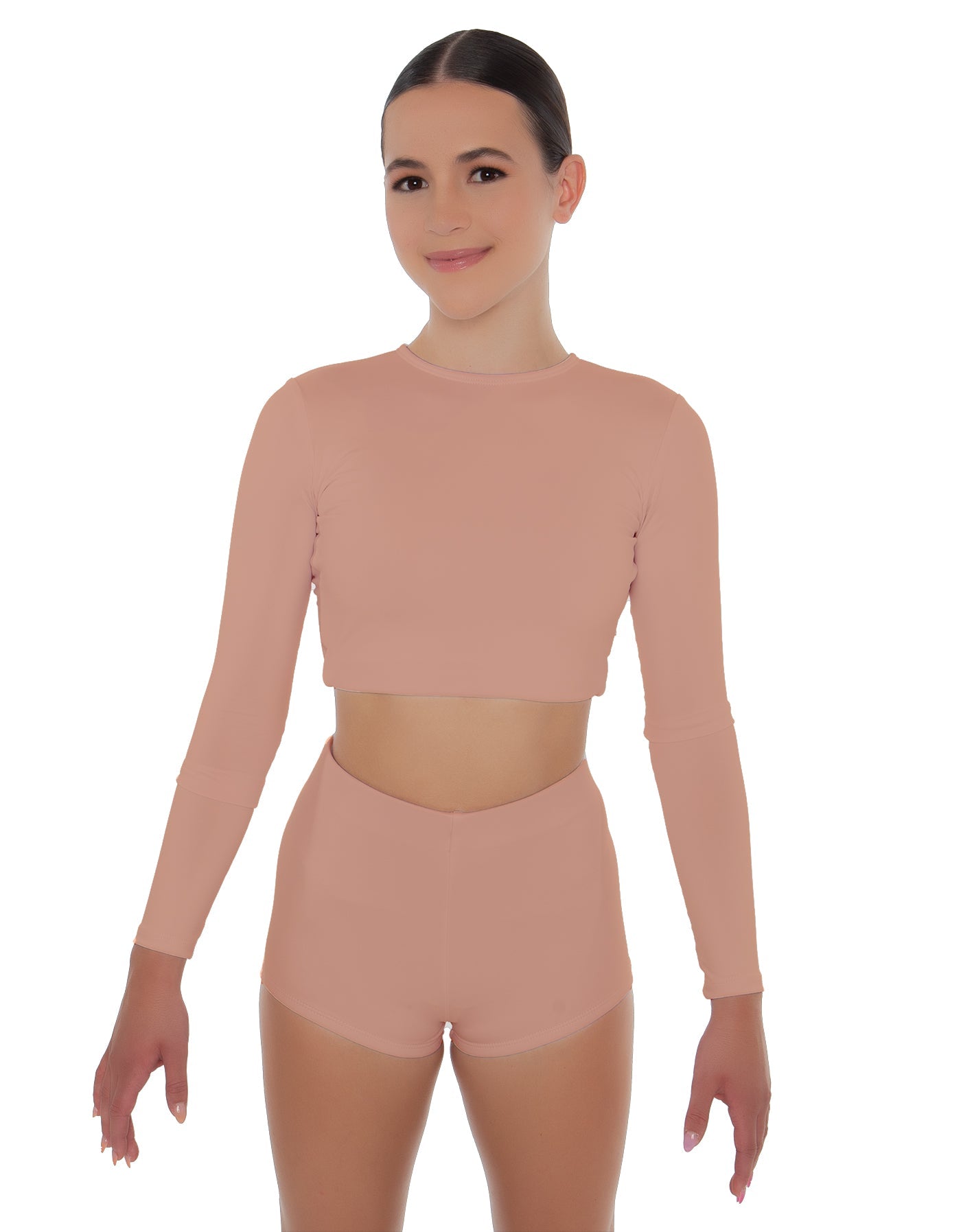 Solid Lycra LS Crop Top Keyhole Back