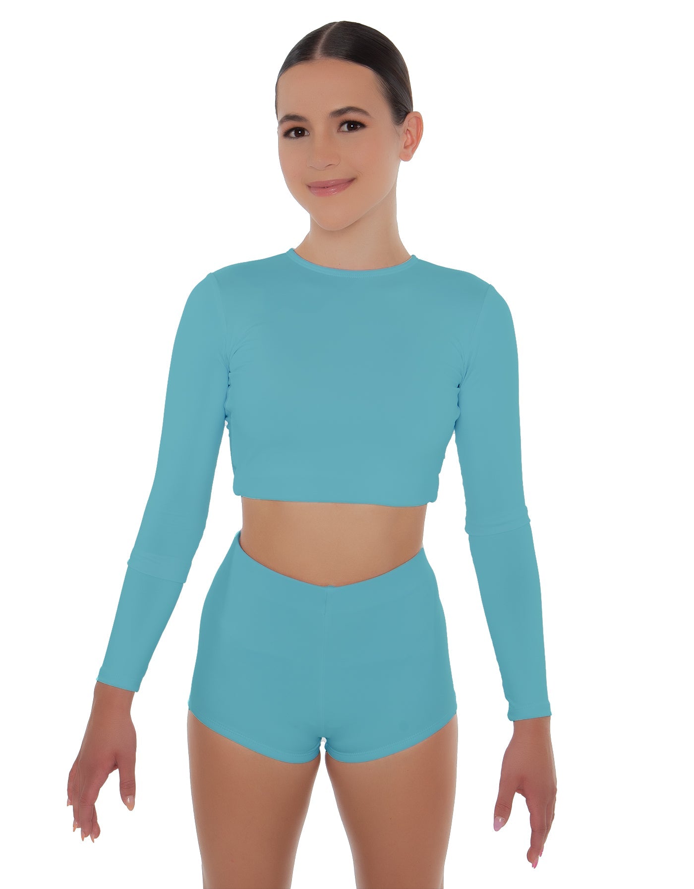 Solid Lycra LS Crop Top Triangle Back