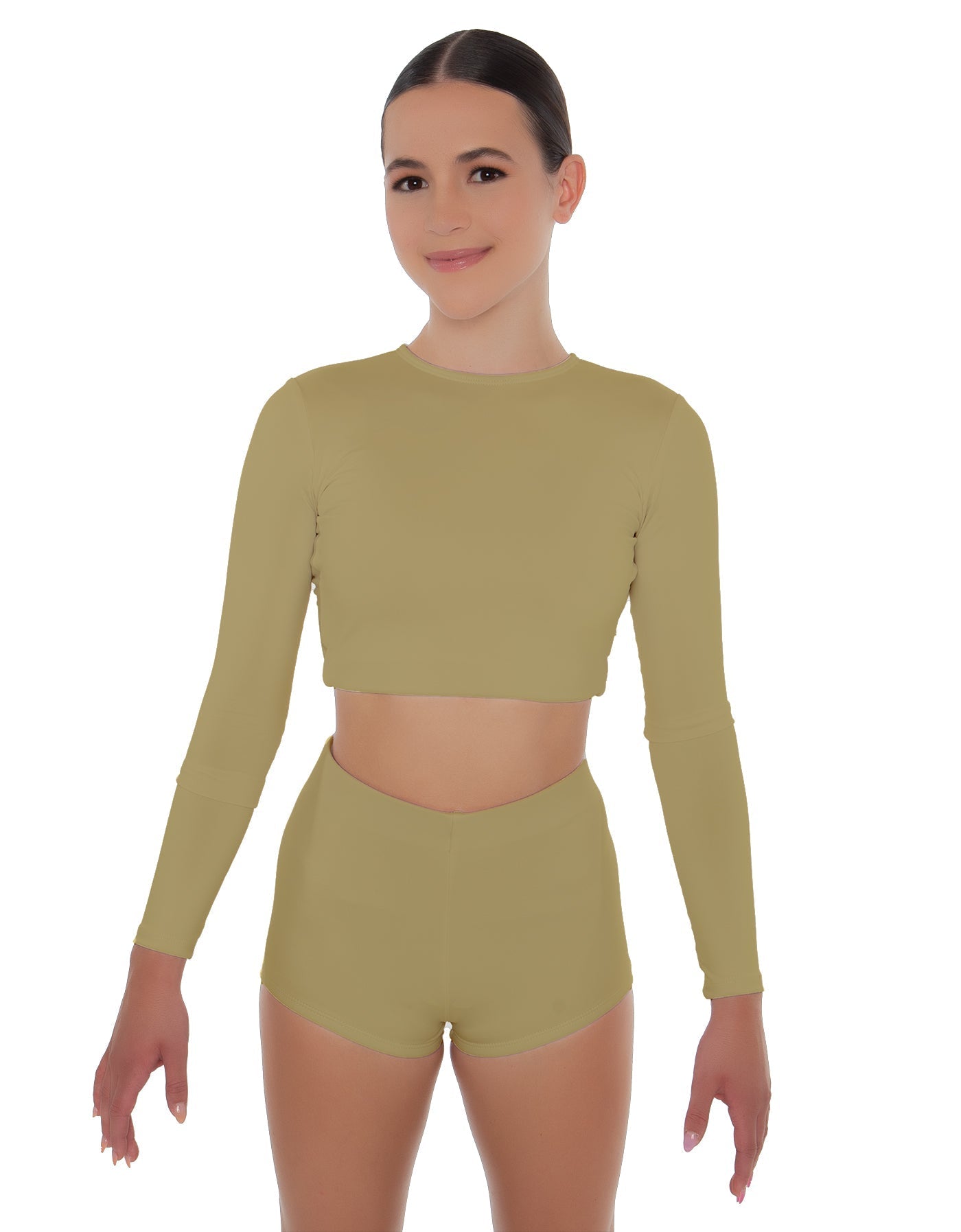 Solid Lycra LS Crop Top Triangle Back