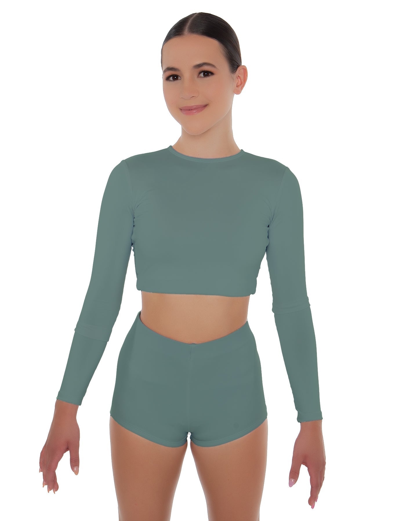 Solid Lycra LS Crop Top Triangle Back