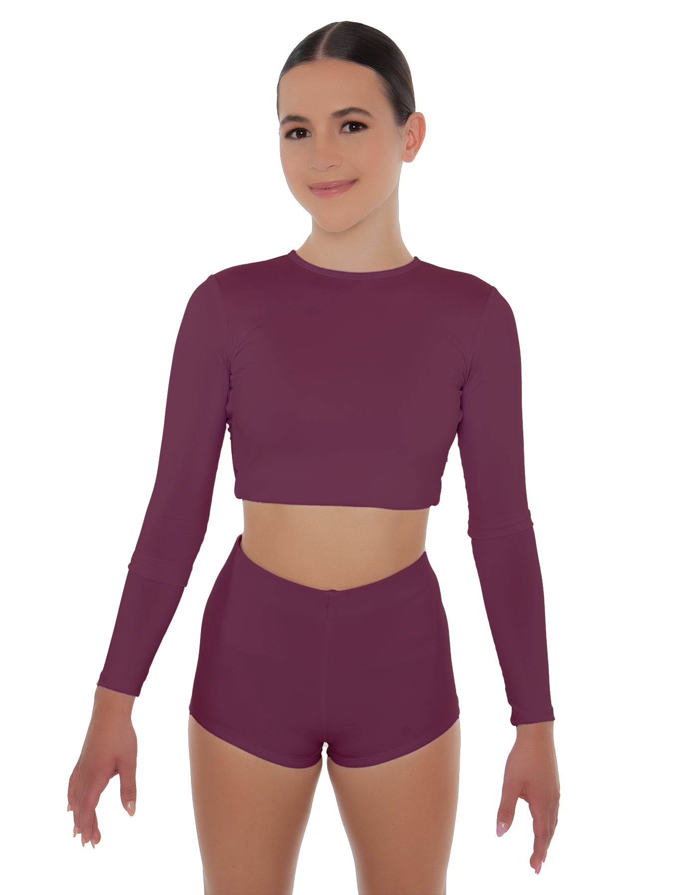 Solid Lycra LS Crop Top Triangle Back