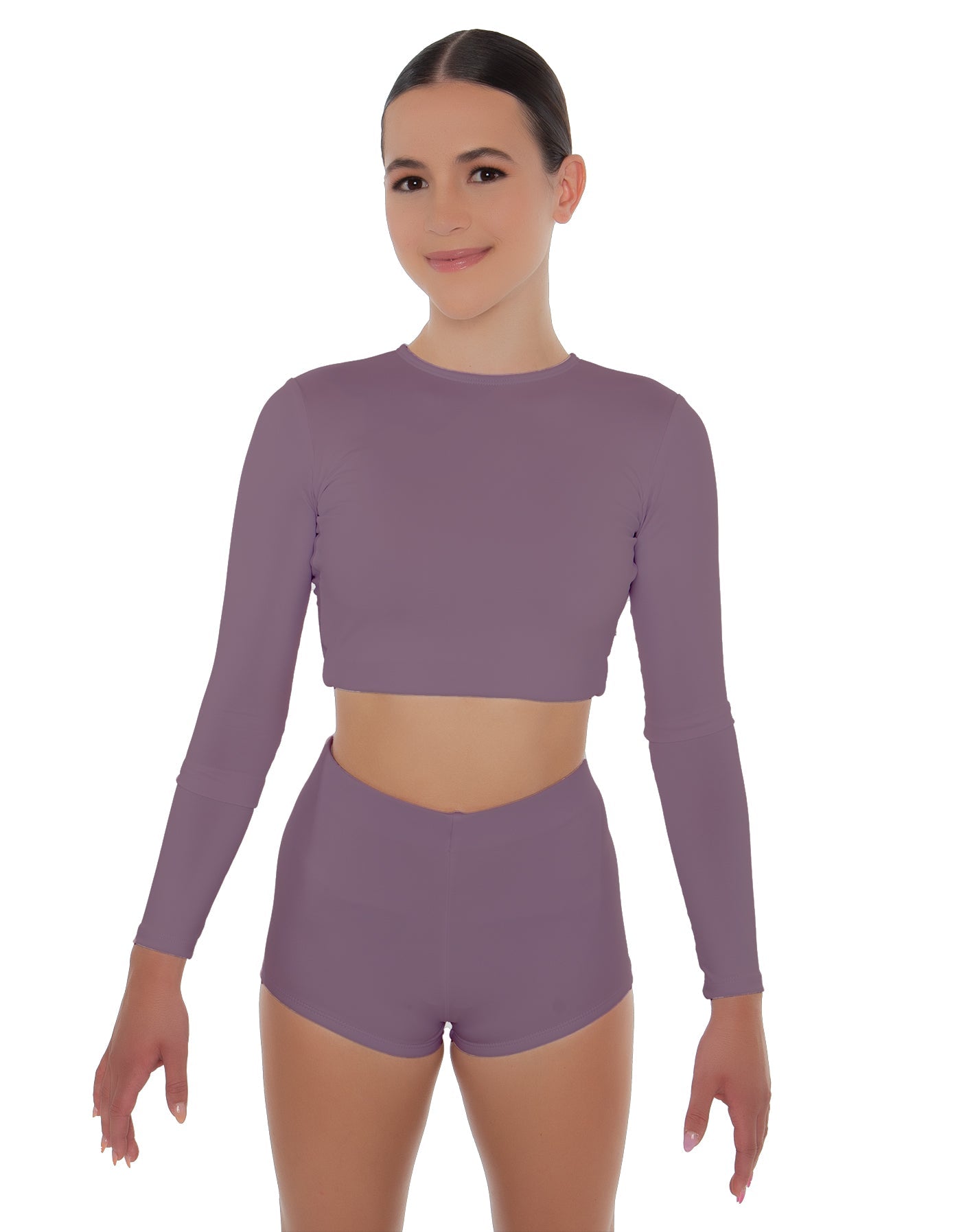 Solid Lycra LS Crop Top Triangle Back