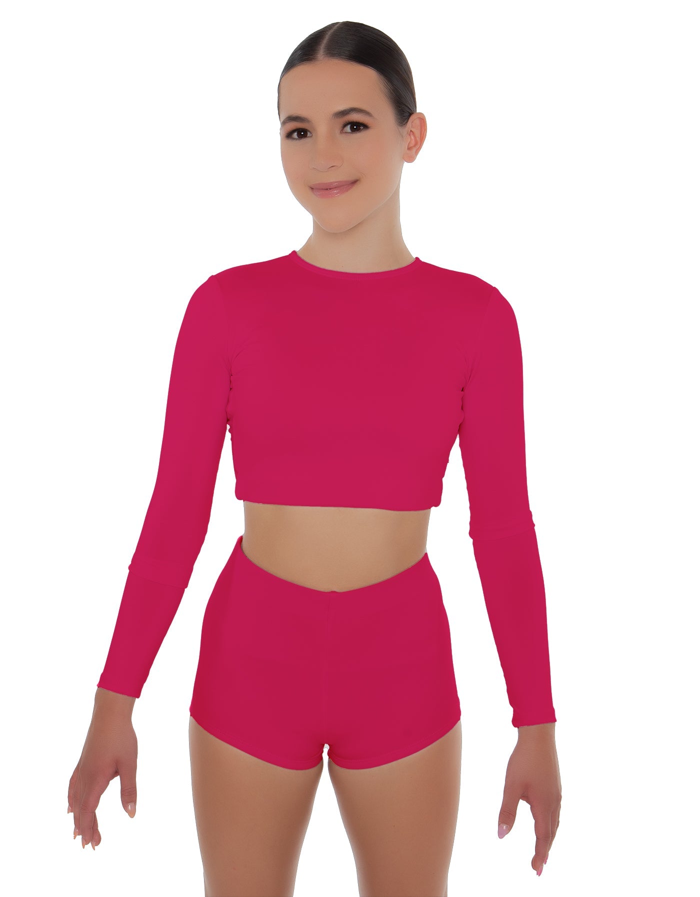 Solid Lycra LS Crop Top Triangle Back