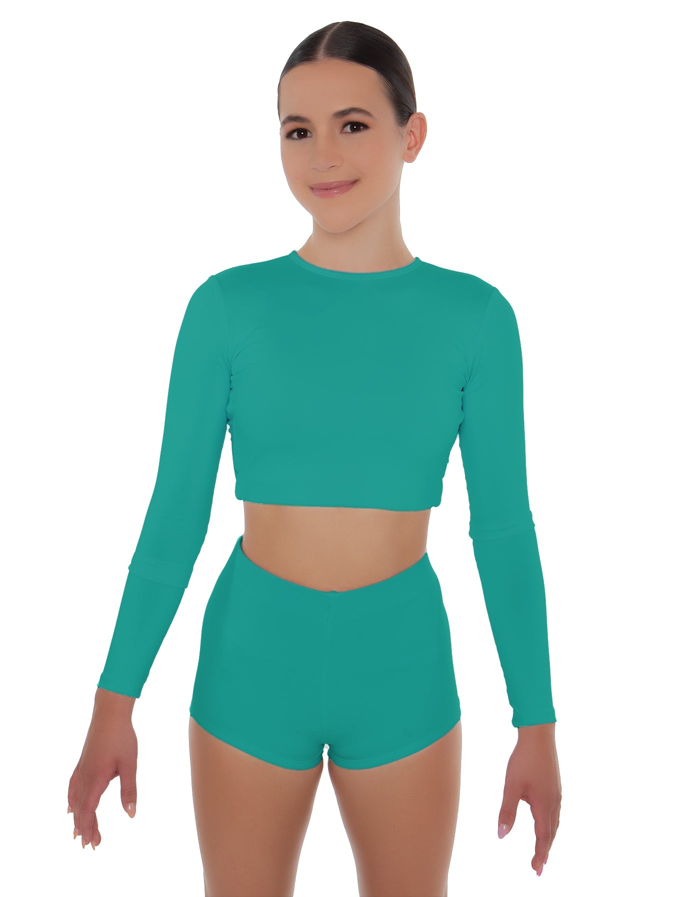 Solid Lycra LS Crop Top Triangle Back