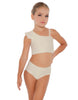 Solid Lycra One Shoulder Crop Top With Gather Sleeve