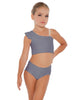 Solid Lycra One Shoulder Crop Top With Gather Sleeve