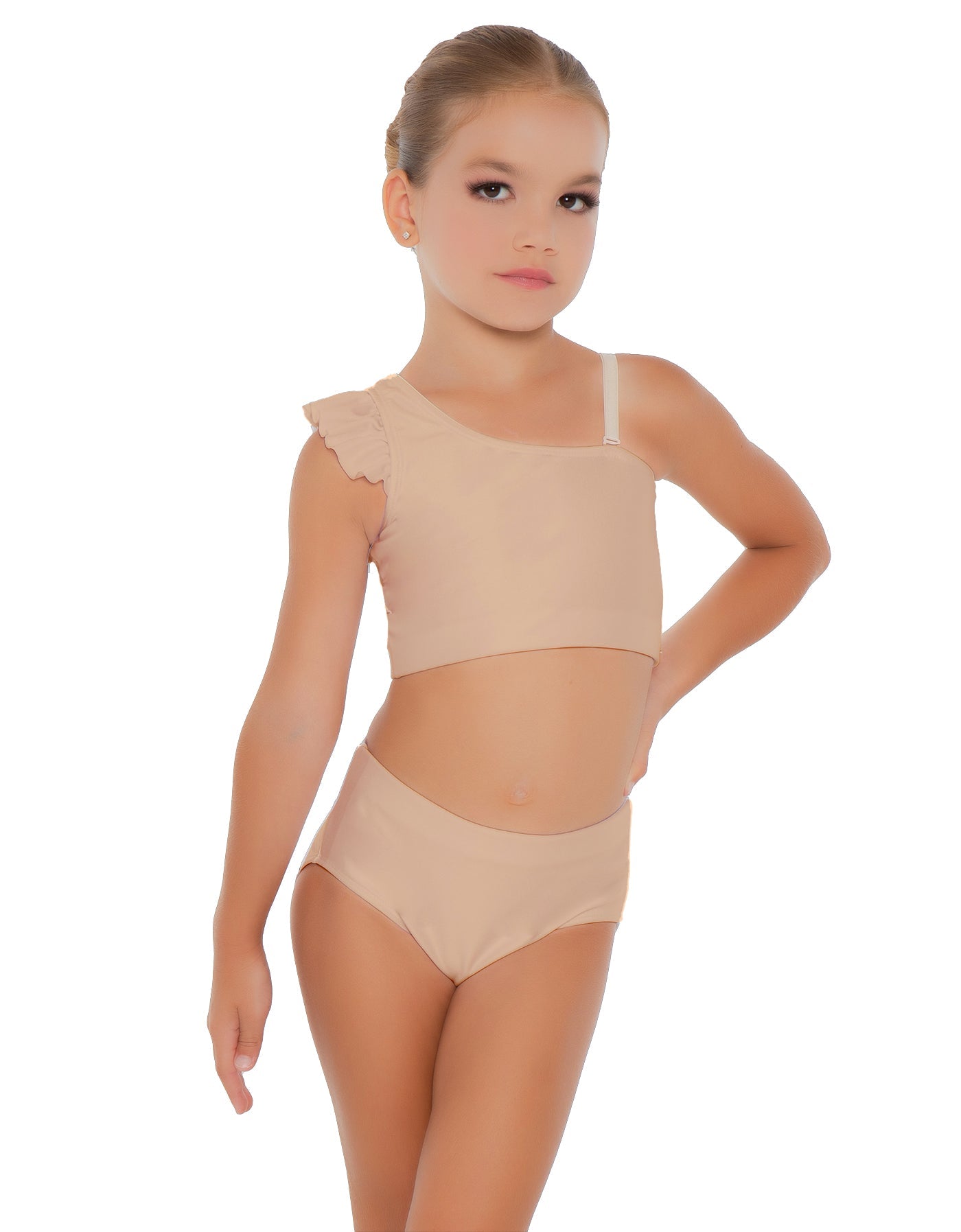 Solid Lycra One Shoulder Crop Top With Gather Sleeve