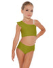 Solid Lycra One Shoulder Crop Top With Gather Sleeve