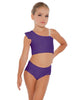 Solid Lycra One Shoulder Crop Top With Gather Sleeve