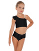 Solid Lycra One Shoulder Crop Top With Gather Sleeve