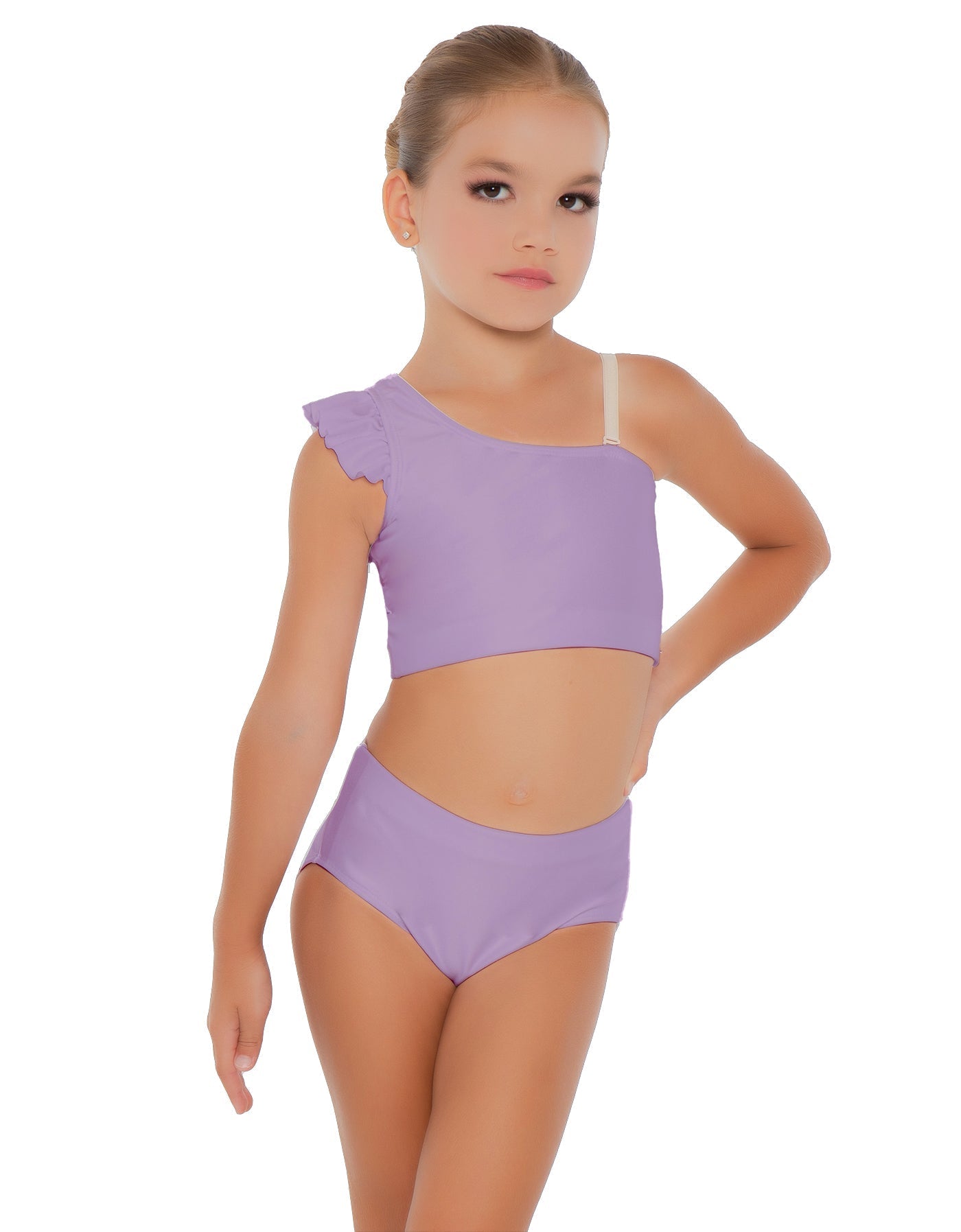 Solid Lycra One Shoulder Crop Top With Gather Sleeve