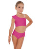 Solid Lycra One Shoulder Crop Top With Gather Sleeve