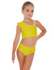 Solid Lycra One Shoulder Crop Top With Gather Sleeve