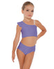 Solid Lycra One Shoulder Crop Top With Gather Sleeve